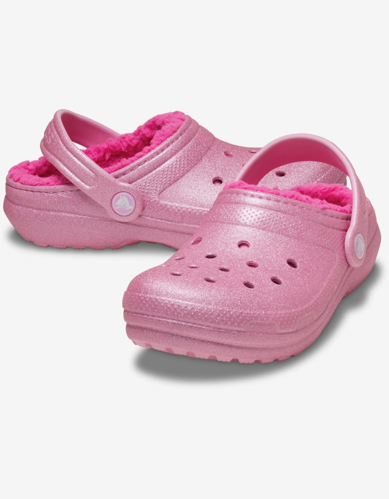 Girls Classic Lined Glitter Clog in Pink