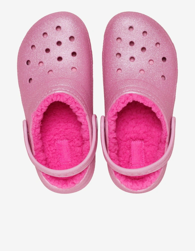 Girls Classic Lined Glitter Clog in Pink