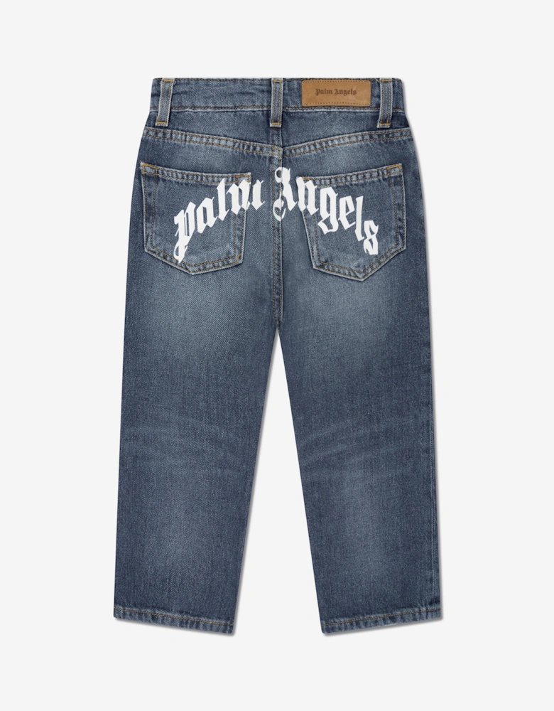 Boys Curved Logo Jeans in Blue