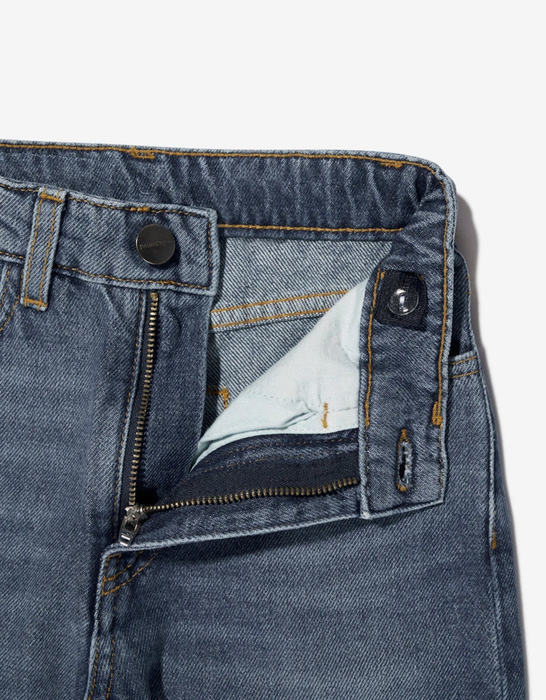 Boys Curved Logo Jeans in Blue