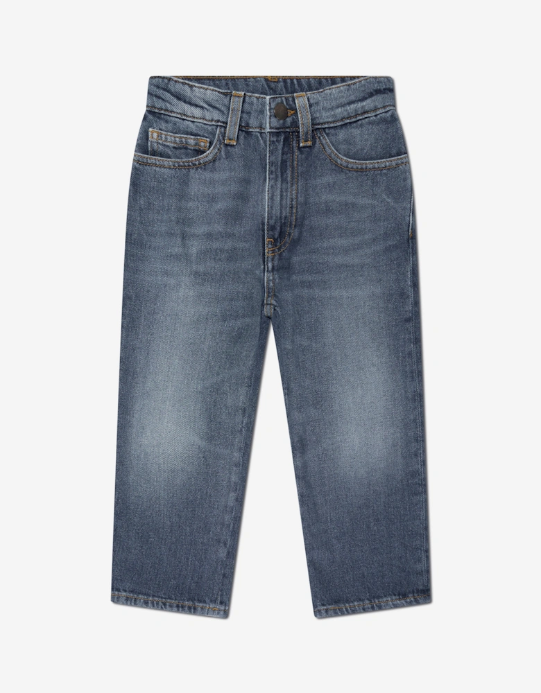 Boys Curved Logo Jeans in Blue