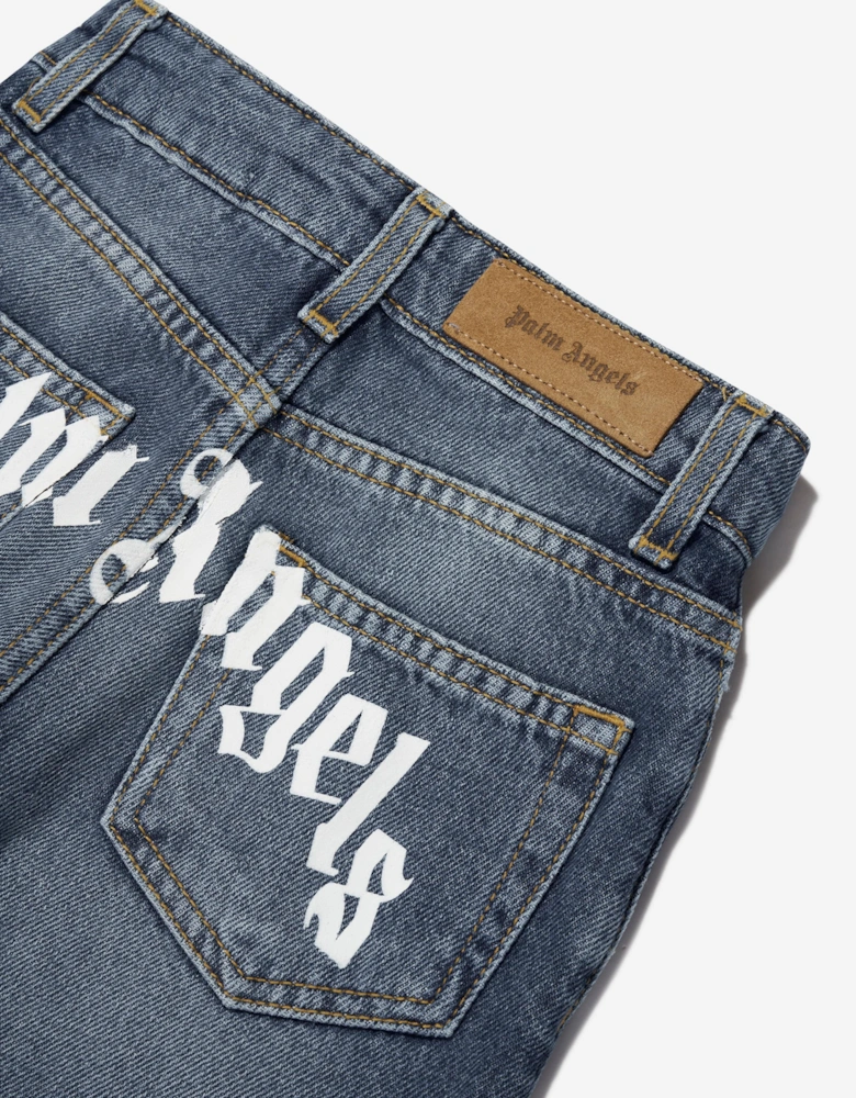 Boys Curved Logo Jeans in Blue
