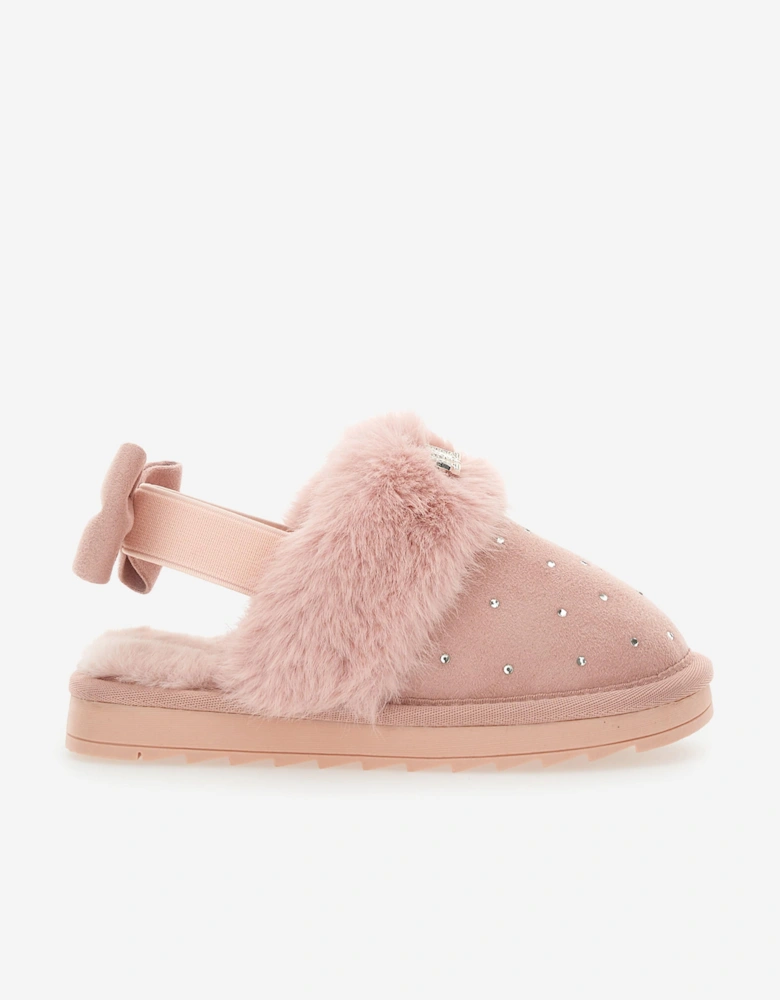 Girls Suede Slippers With Rhinestones in Pink