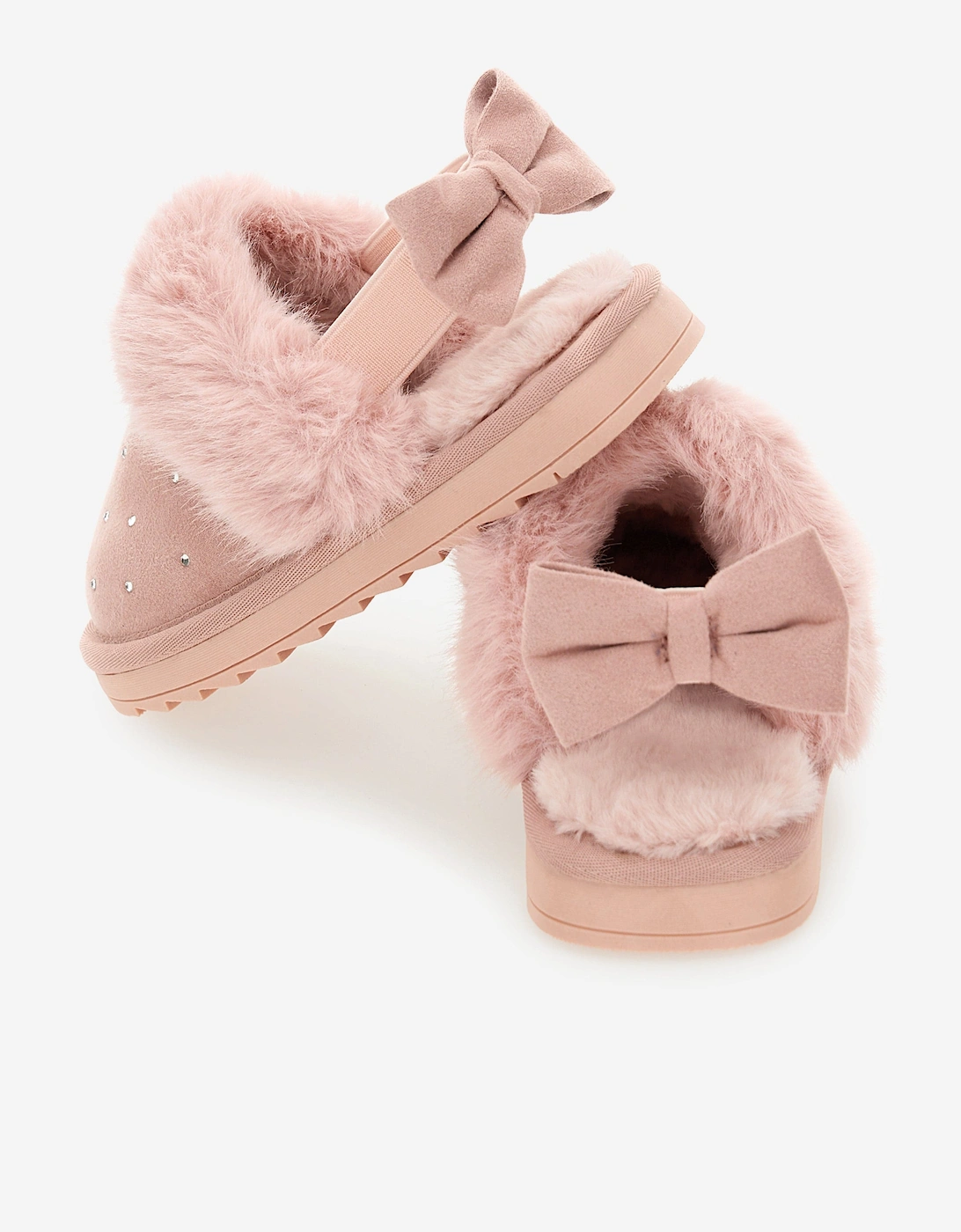 Girls Suede Slippers With Rhinestones in Pink