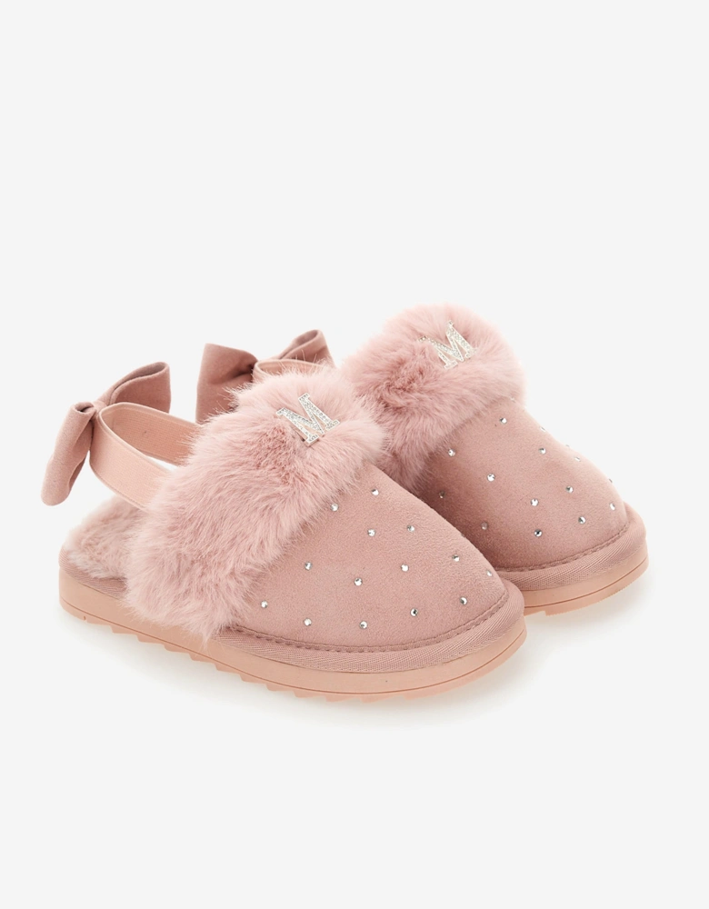 Girls Suede Slippers With Rhinestones in Pink