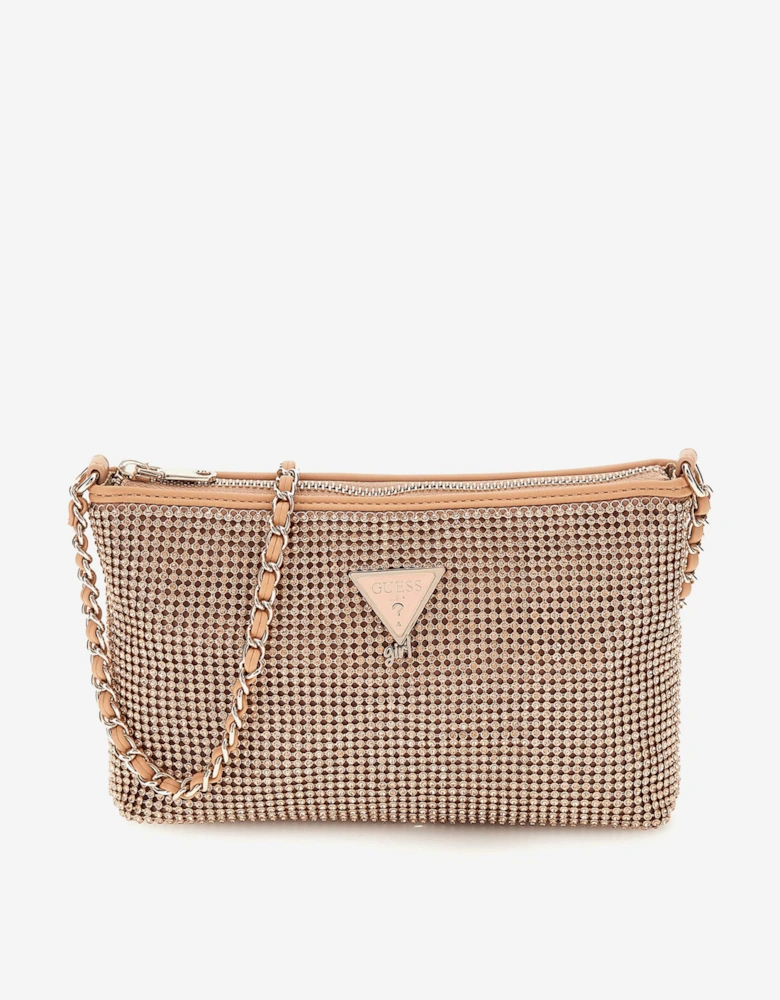 Girls Crystal Mesh Bag in Beige (20cm)