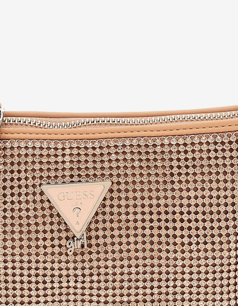 Girls Crystal Mesh Bag in Beige (20cm)