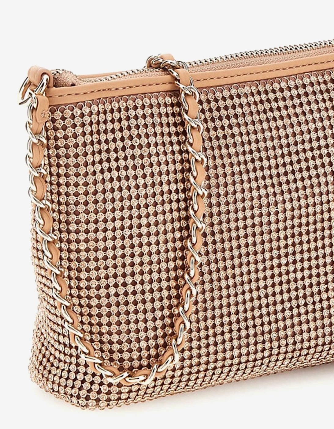 Girls Crystal Mesh Bag in Beige (20cm)