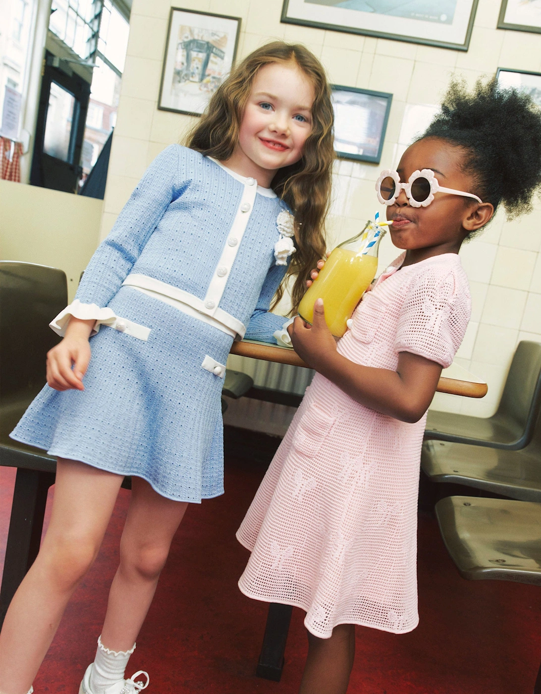 Girls Pointelle Cardigan in Blue