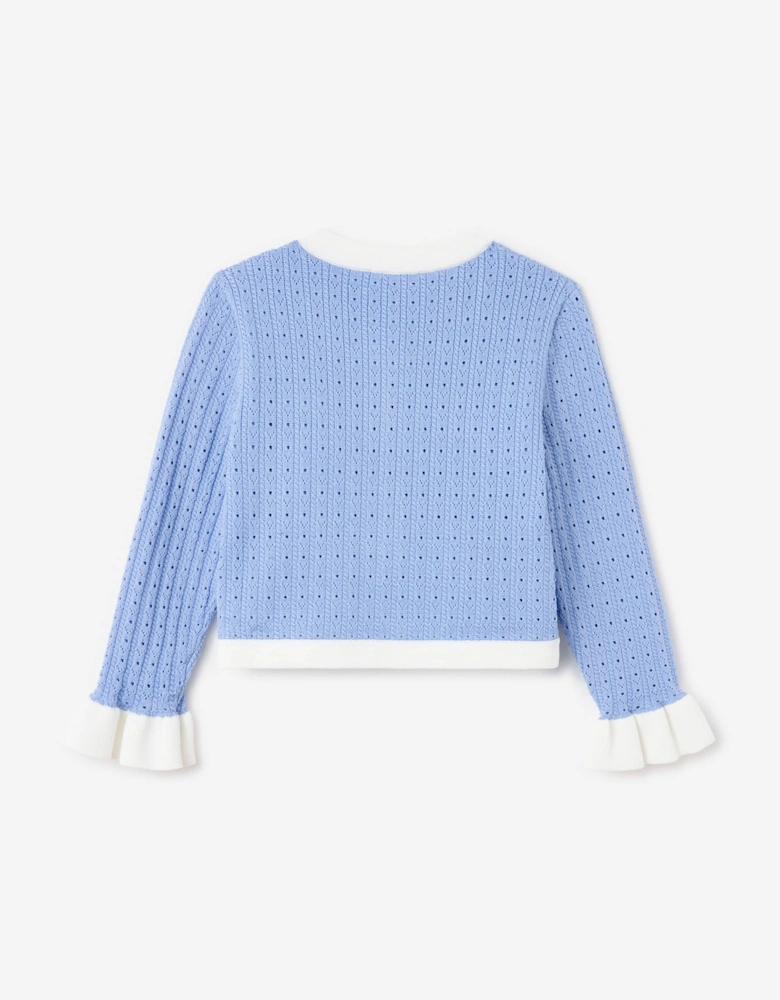 Girls Pointelle Cardigan in Blue