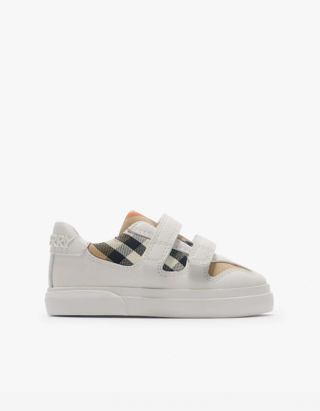 Girl's Burberry Kids Cotton and Leather Noah Strap Trainers in White - Size: 6