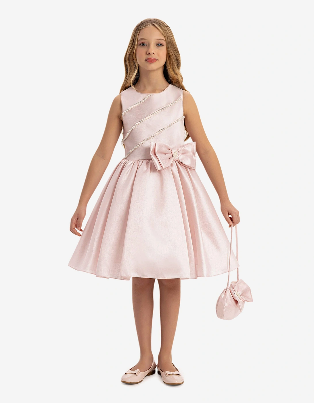 Girls Satin Dress with Matching Bag in Pink, 7 of 6