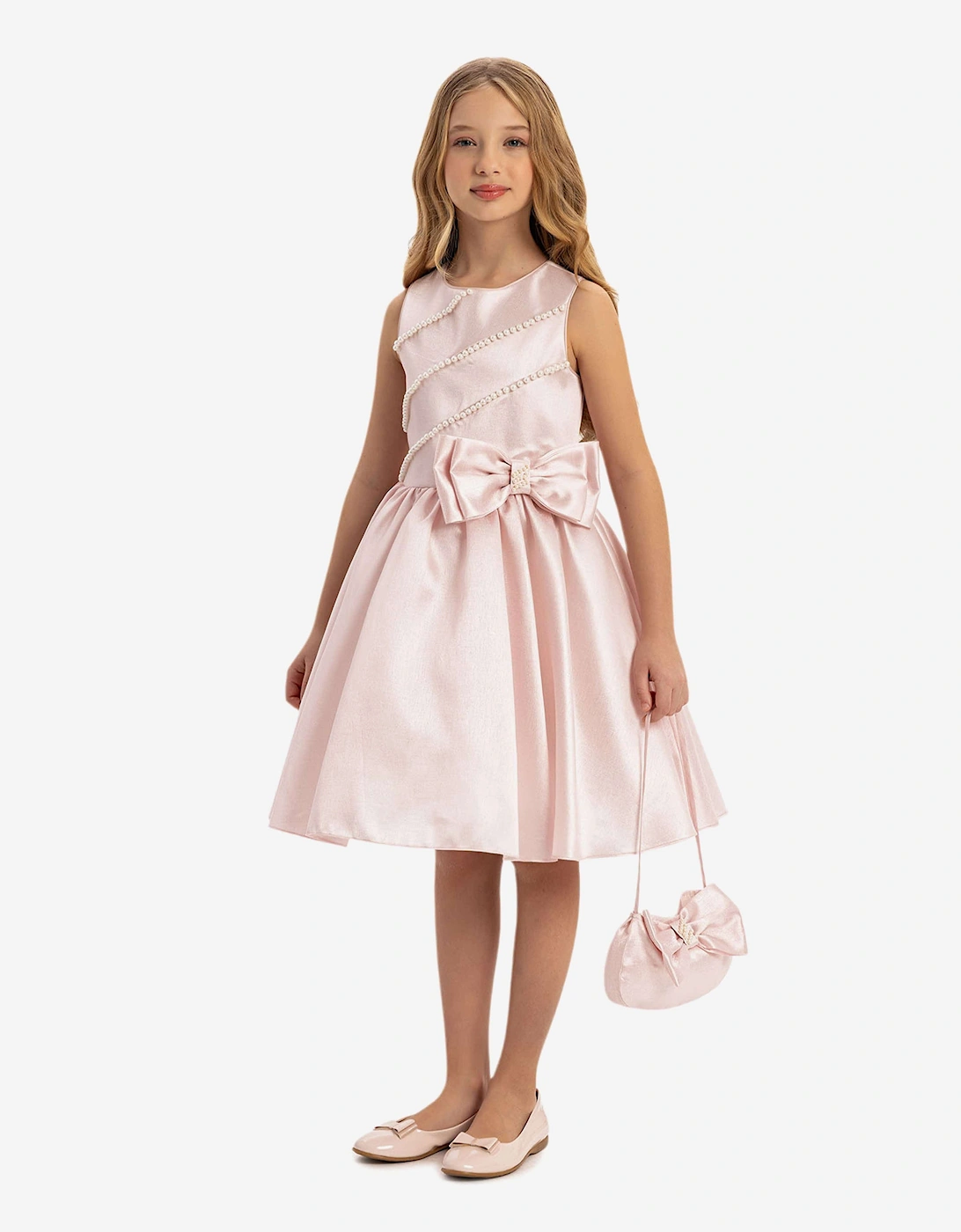 Girls Satin Dress with Matching Bag in Pink