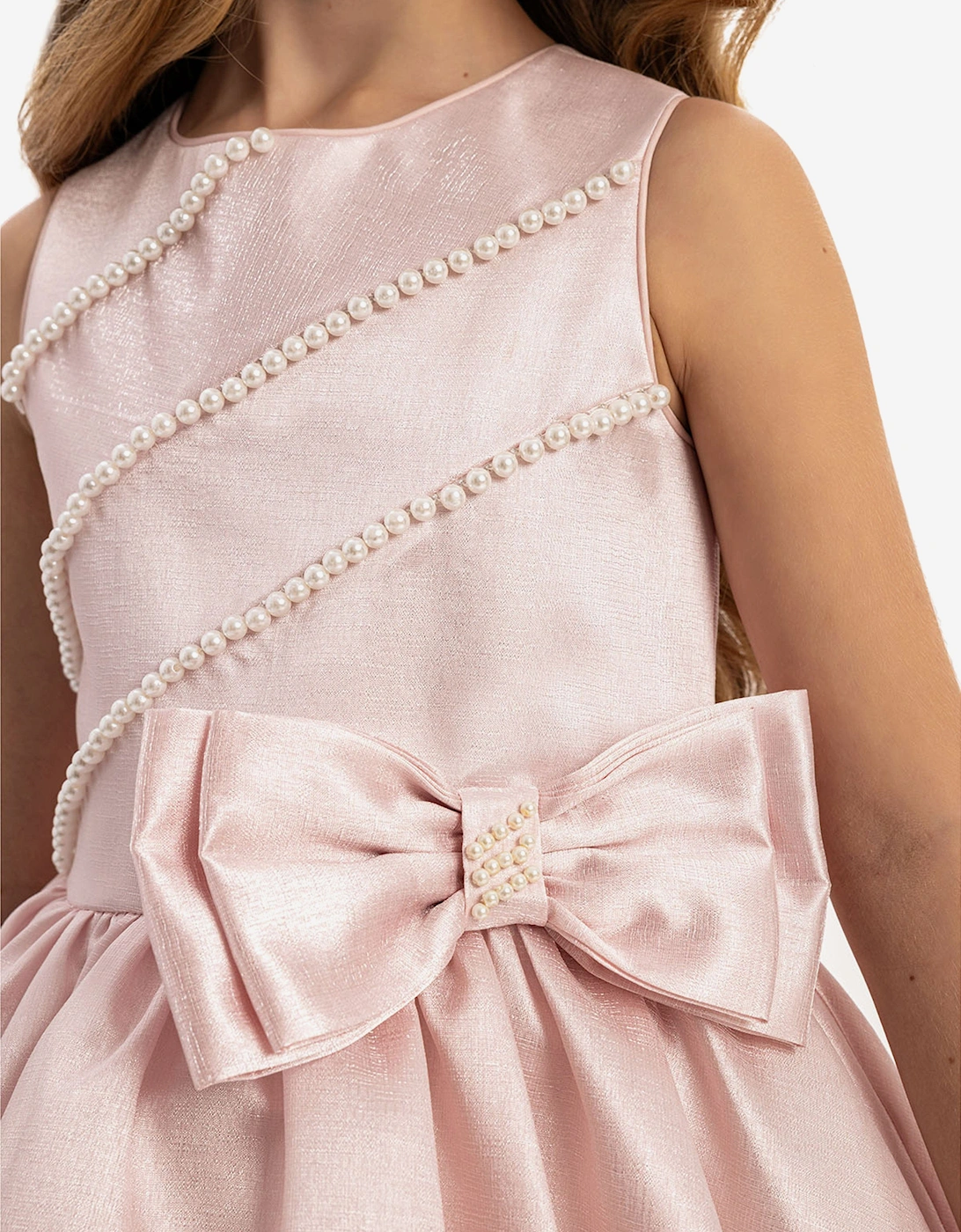 Girls Satin Dress with Matching Bag in Pink