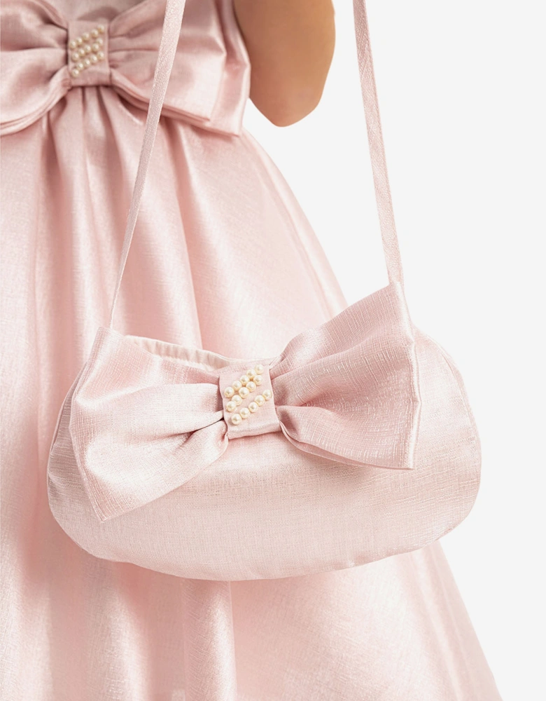 Girls Satin Dress with Matching Bag in Pink