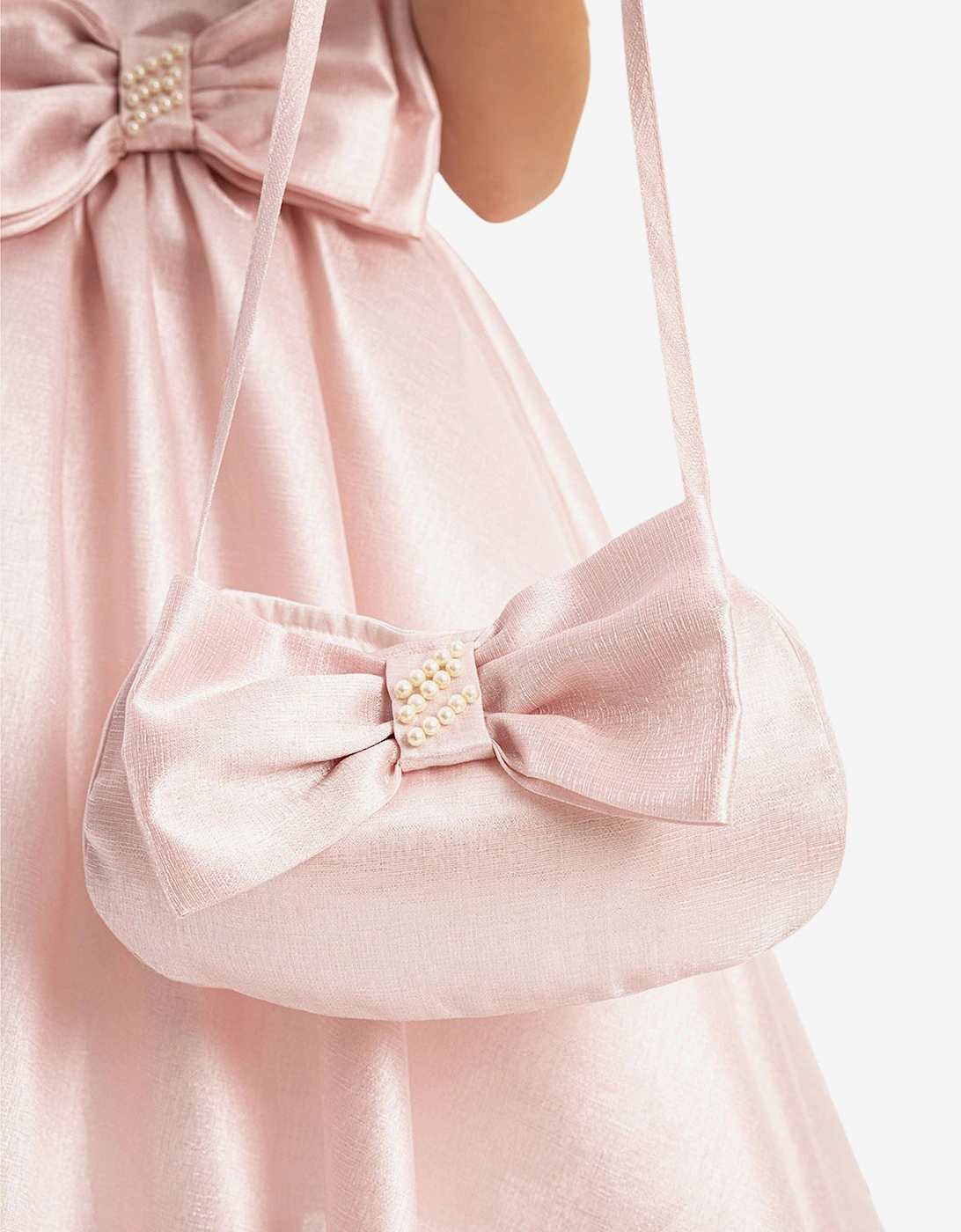 Girls Satin Dress with Matching Bag in Pink