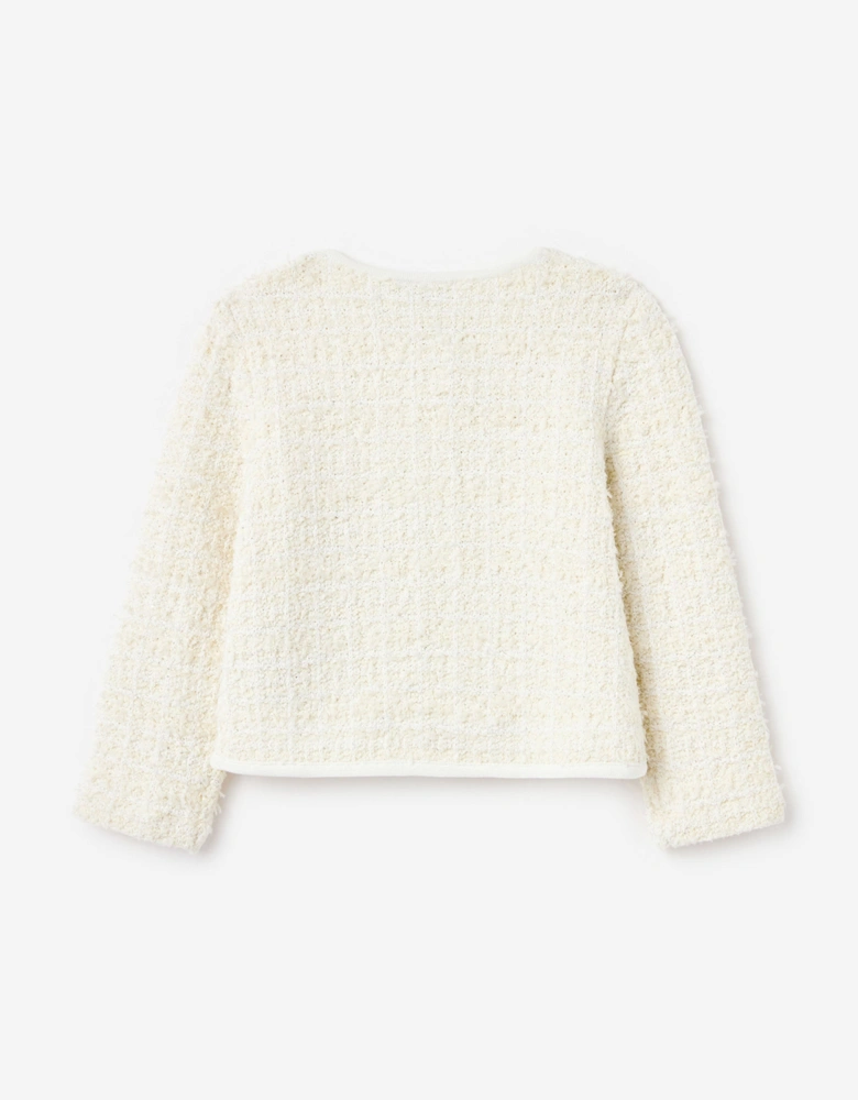 Girls Textured Bow Detail Knit Cardigan in Ivory