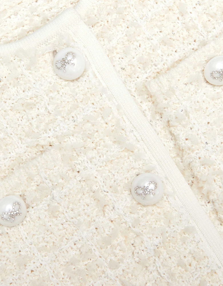 Girls Textured Bow Detail Knit Cardigan in Ivory