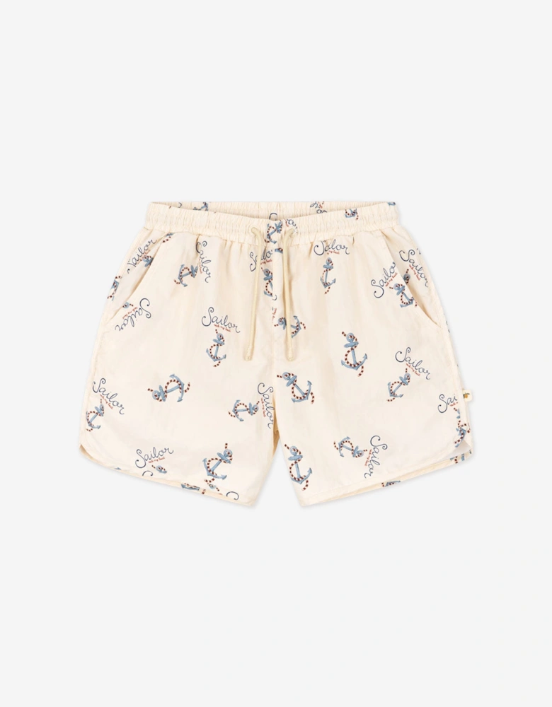 Boys Asnou Rock My Boat Swim Short in Ivory
