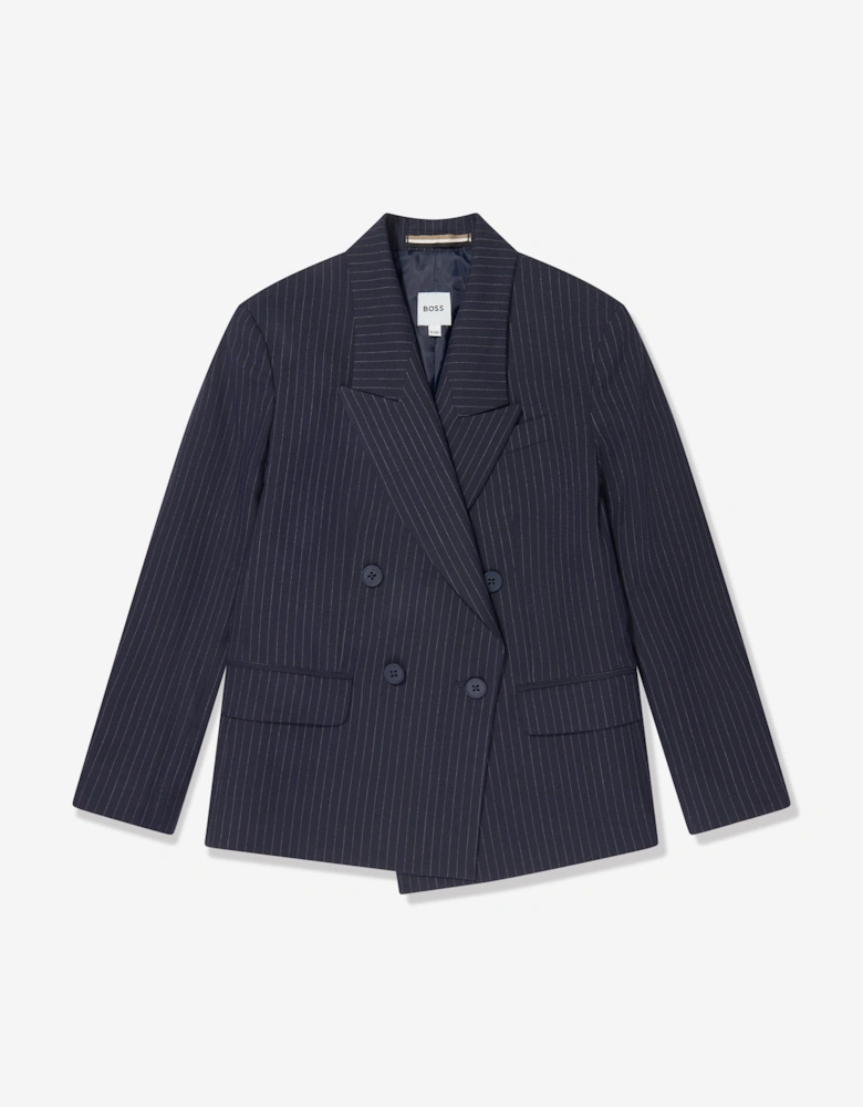 BOSS Boys Striped Suit Jacket in Navy