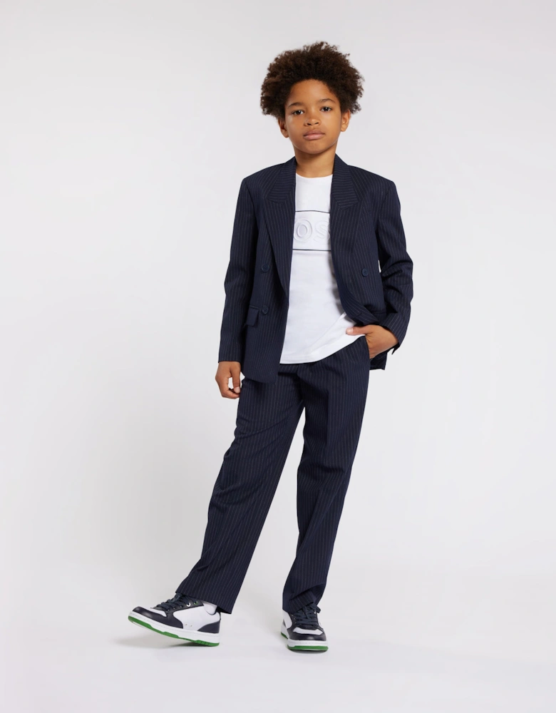 BOSS Boys Striped Suit Jacket in Navy