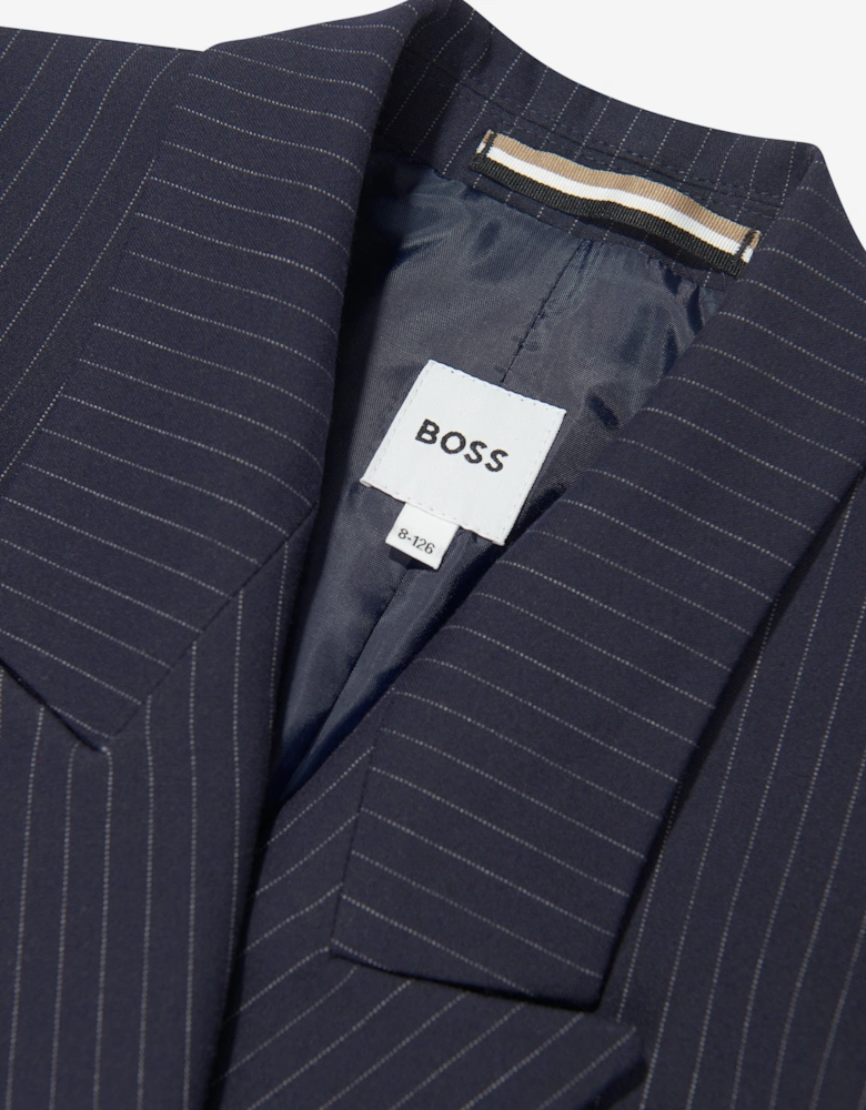 BOSS Boys Striped Suit Jacket in Navy
