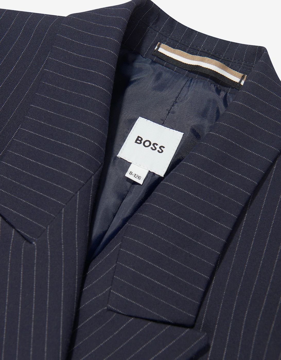 BOSS Boys Striped Suit Jacket in Navy