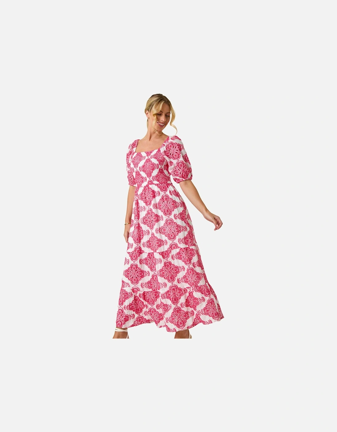 Petite Cotton Embroidered Shirred Maxi Dress, 2 of 1