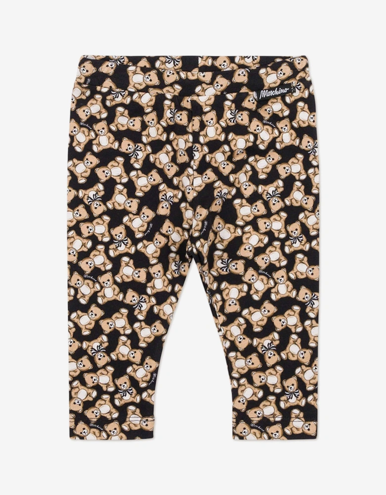 Baby Girls Teddy Bear Leggings in Black