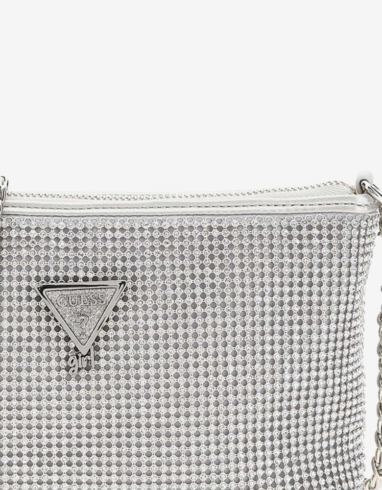 Girls Crystal Mesh Bag in Silver (20cm)