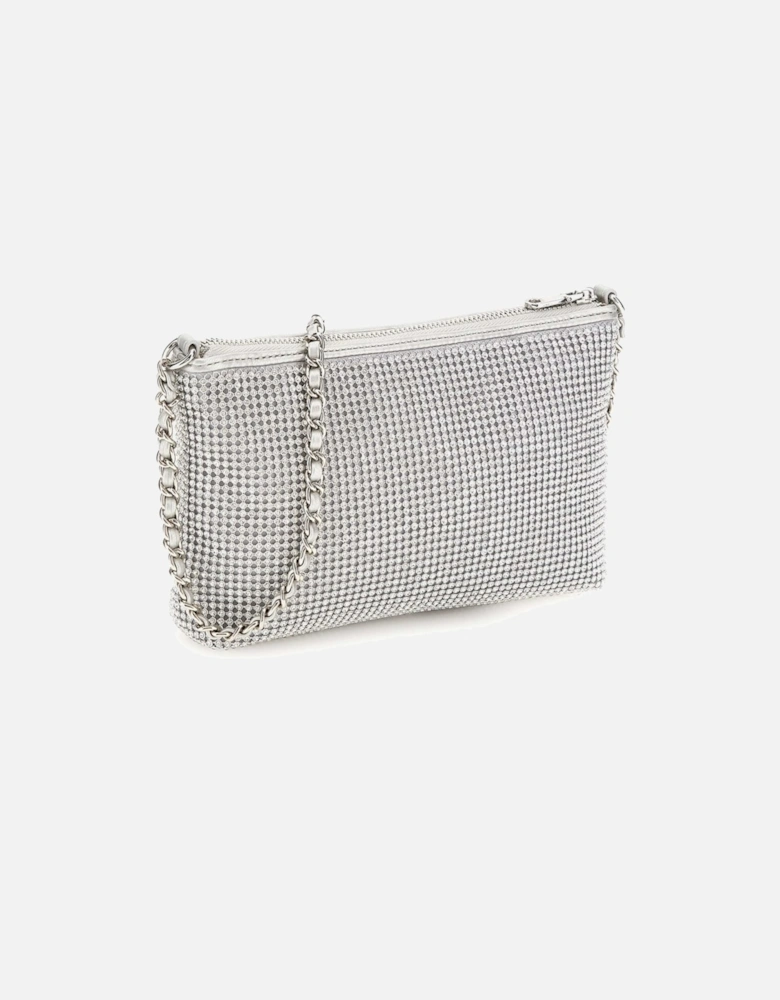 Girls Crystal Mesh Bag in Silver (20cm)