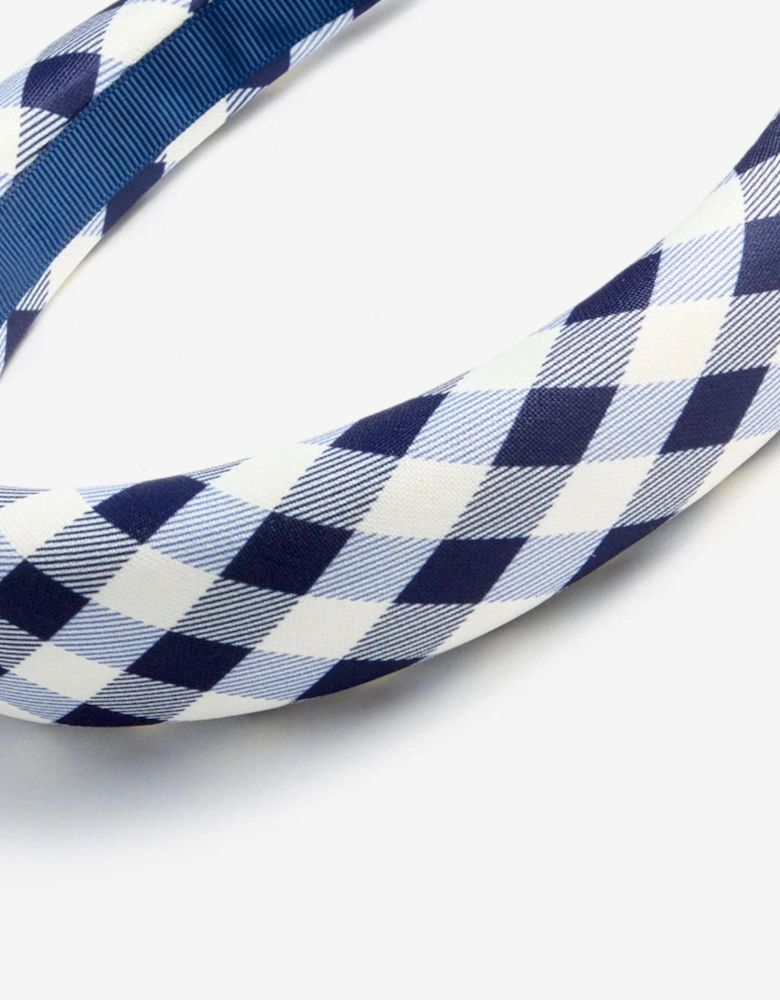Girls Gingham Taffeta Headband in Navy