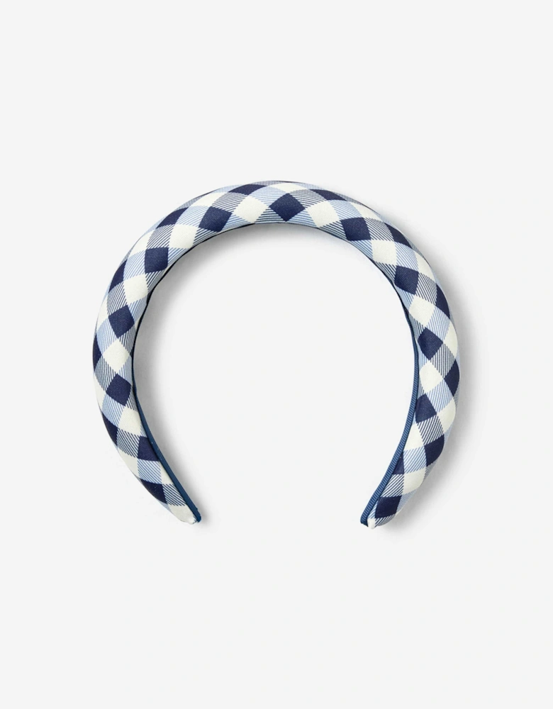 Girls Gingham Taffeta Headband in Navy