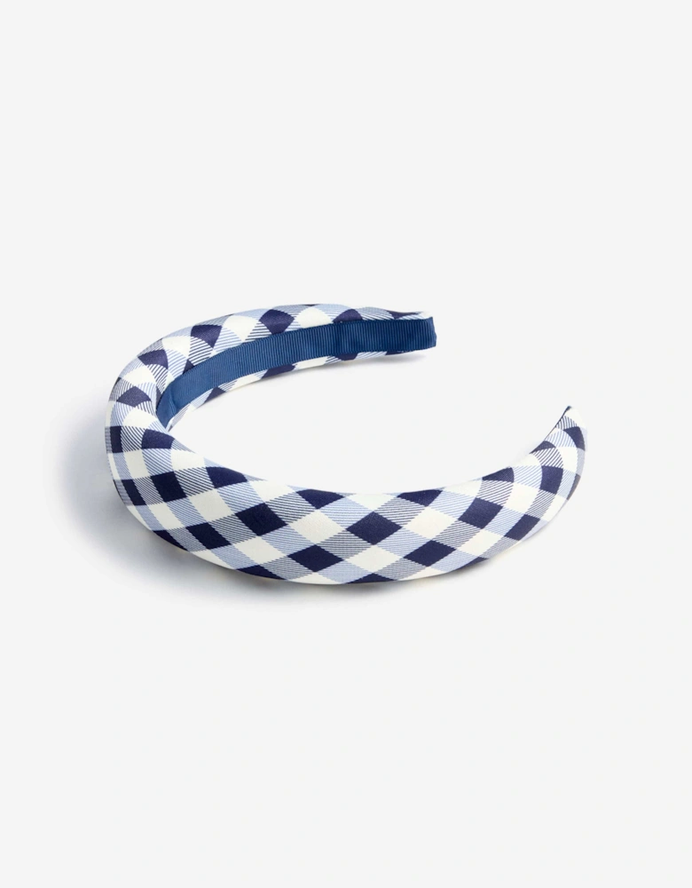 Girls Gingham Taffeta Headband in Navy