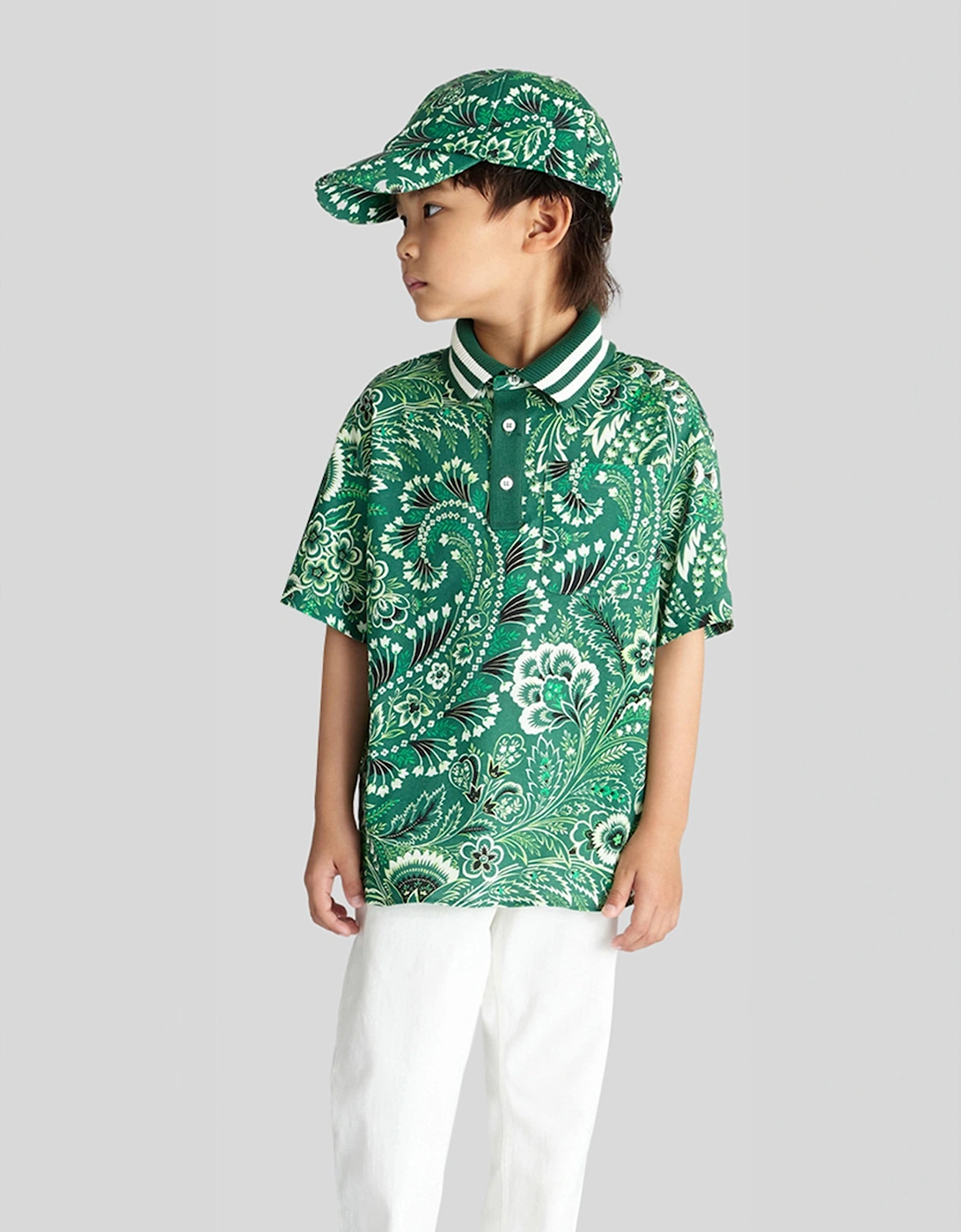 Boys Floral Paisley Cap in Green