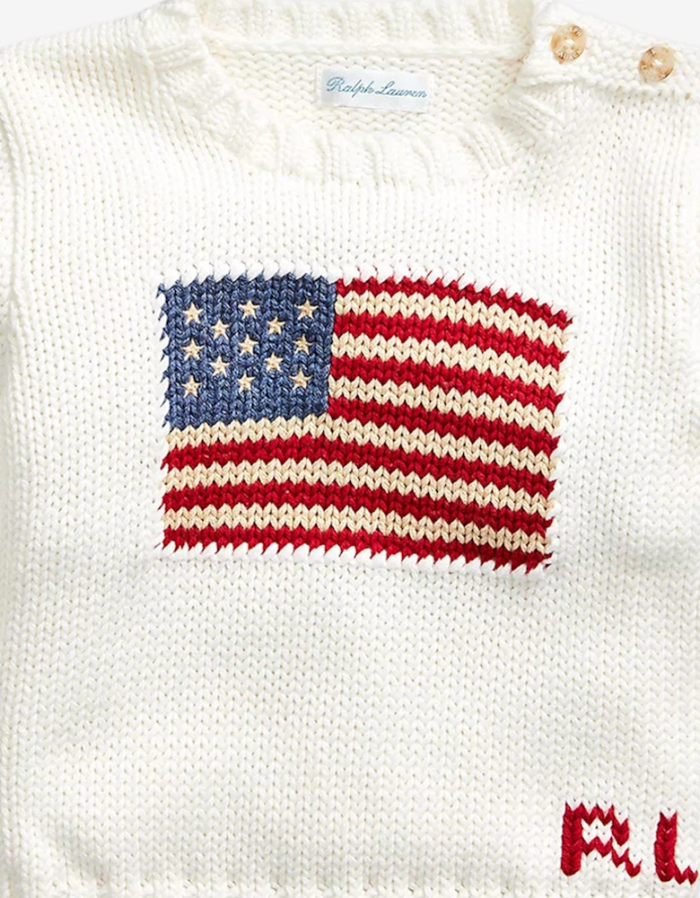 Baby Boys Flag Jumper in White