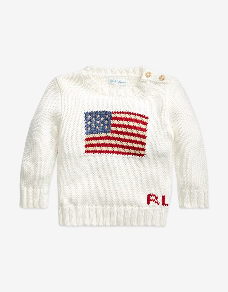 Baby Boys Flag Jumper in White