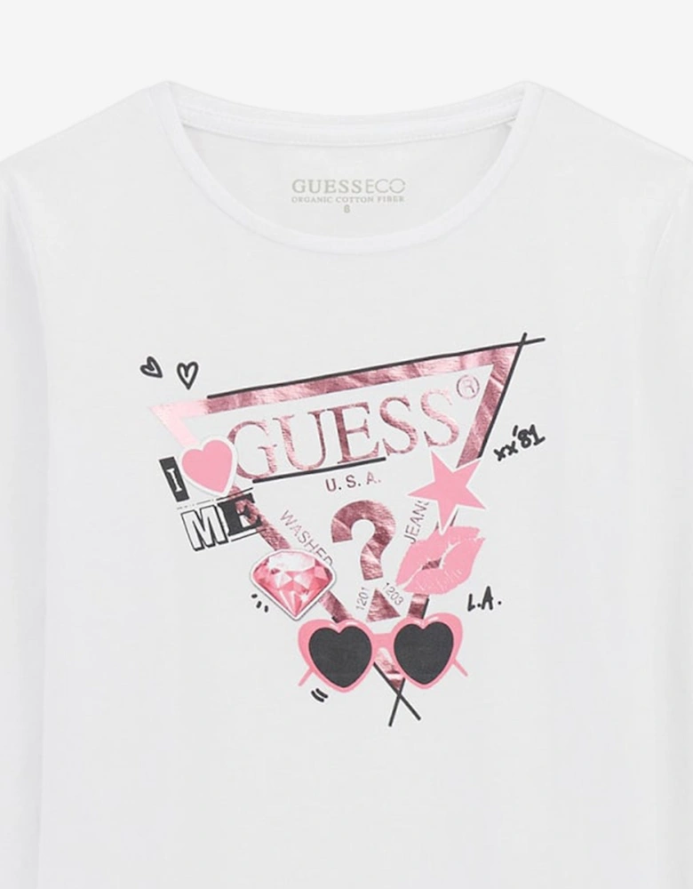 Girls Long Sleeve Logo T-Shirt in White