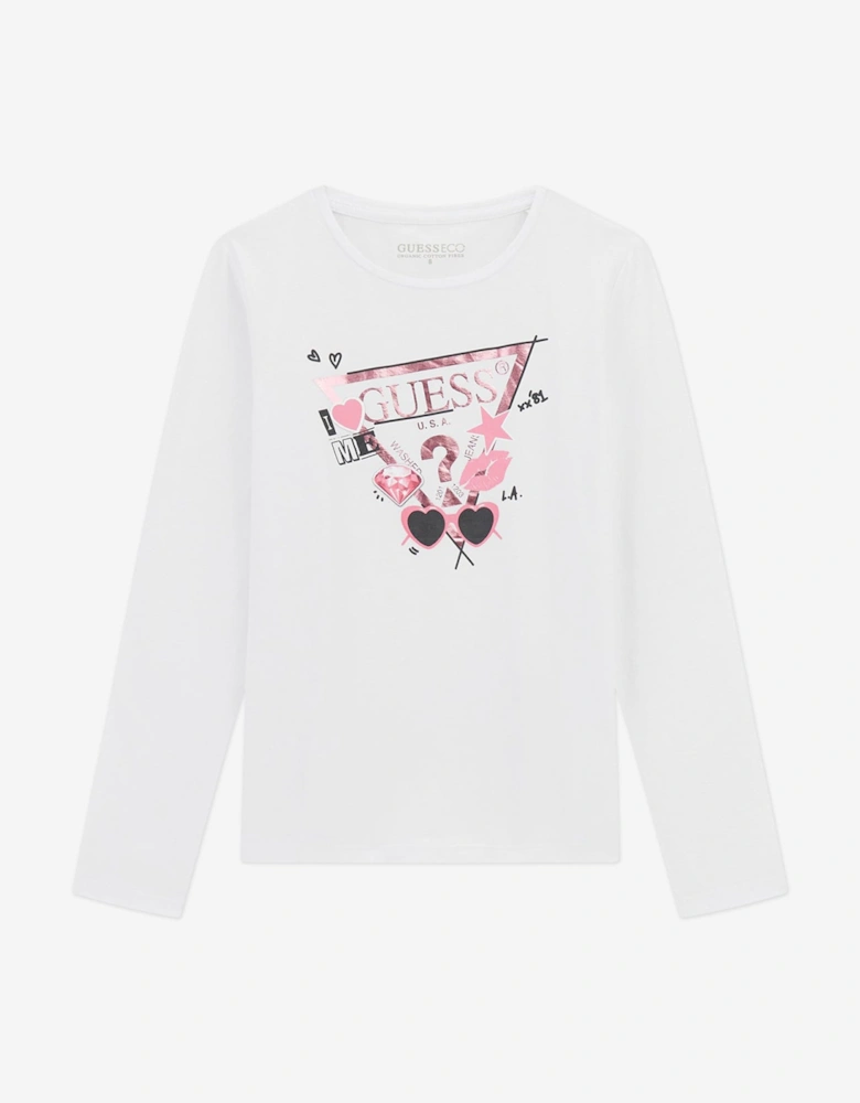 Girls Long Sleeve Logo T-Shirt in White