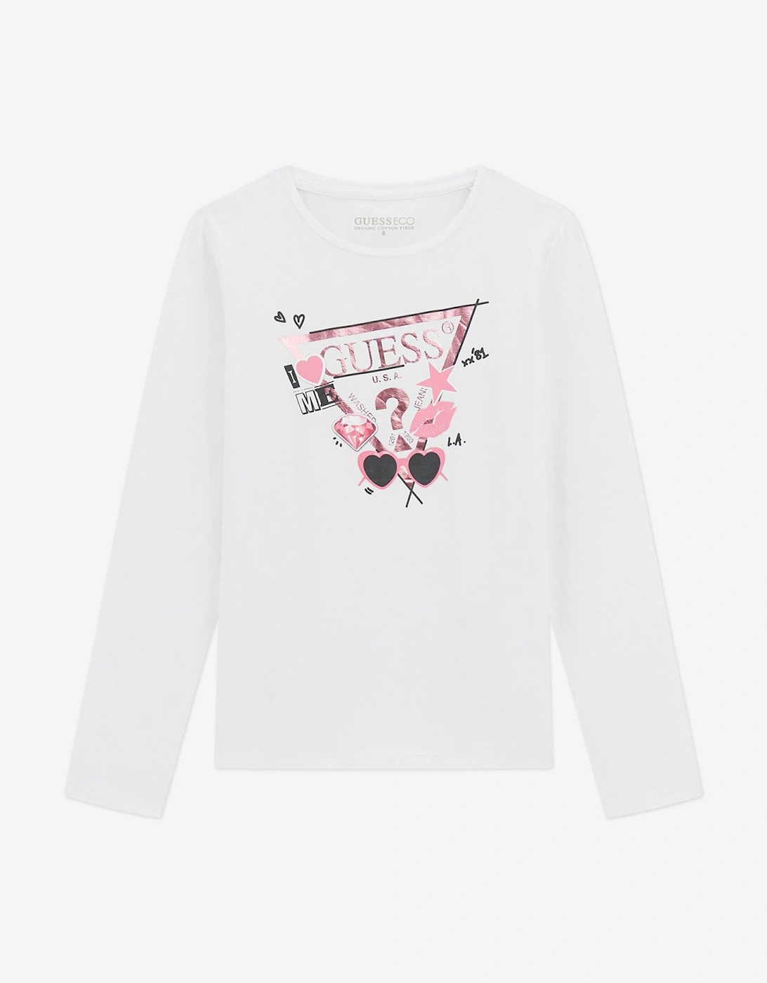 Girls Long Sleeve Logo T-Shirt in White, 5 of 4