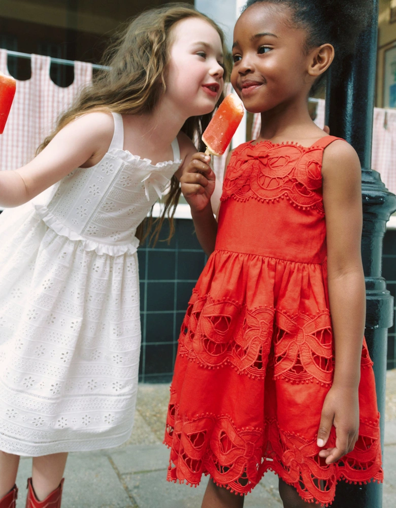 Girls Linen Bow Dress in Red