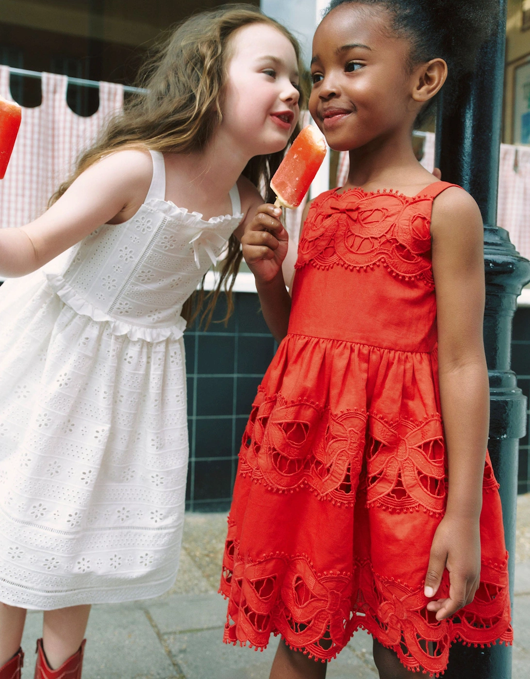 Girls Linen Bow Dress in Red