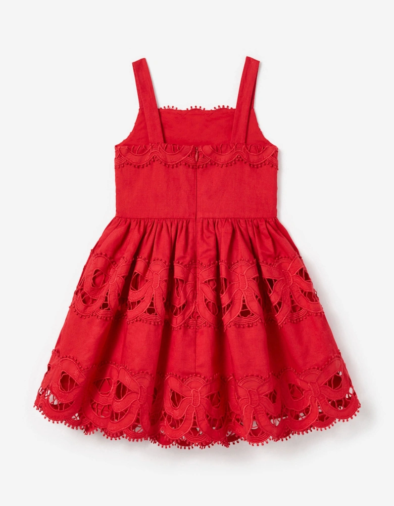 Girls Linen Bow Dress in Red