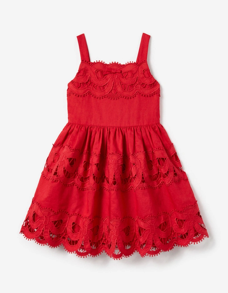 Girls Linen Bow Dress in Red