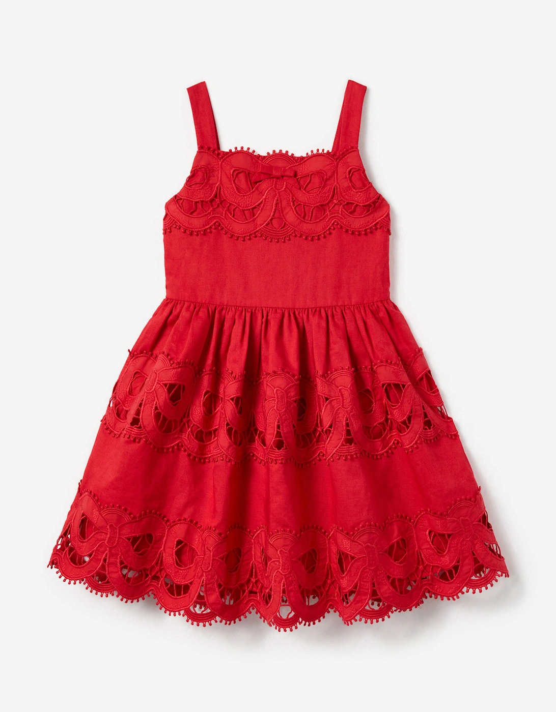Self Portrait Girls Linen Bow Dress in Red - Size: 3 years/4 years