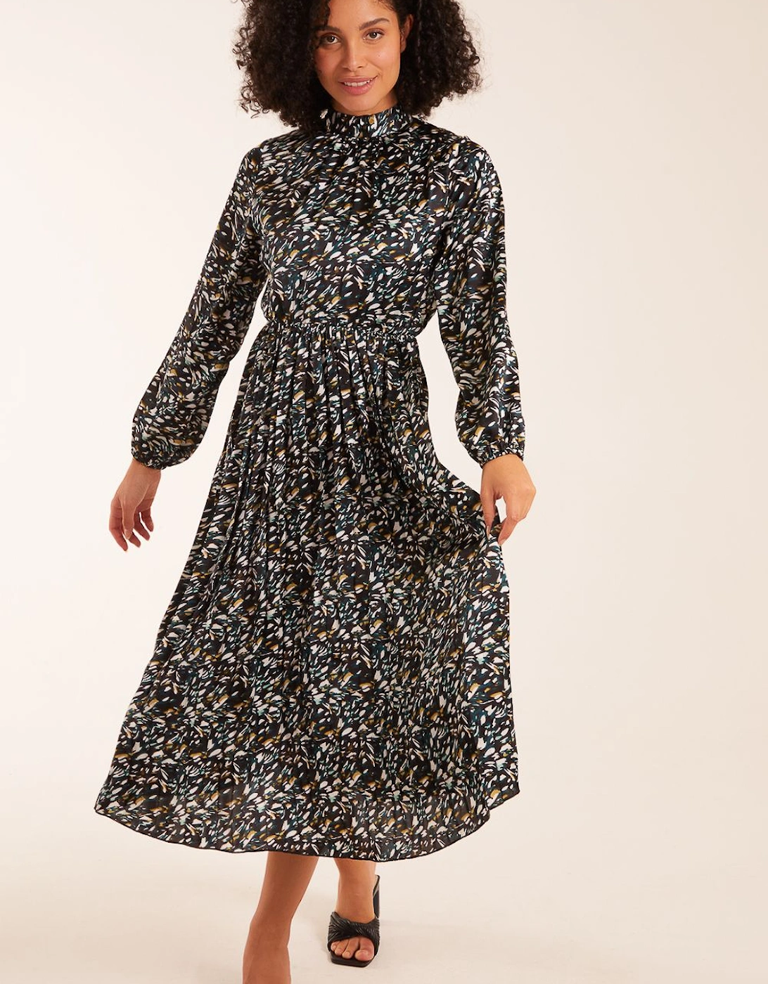 Abstract Animal Print High Neck Blouson Dress, 2 of 1
