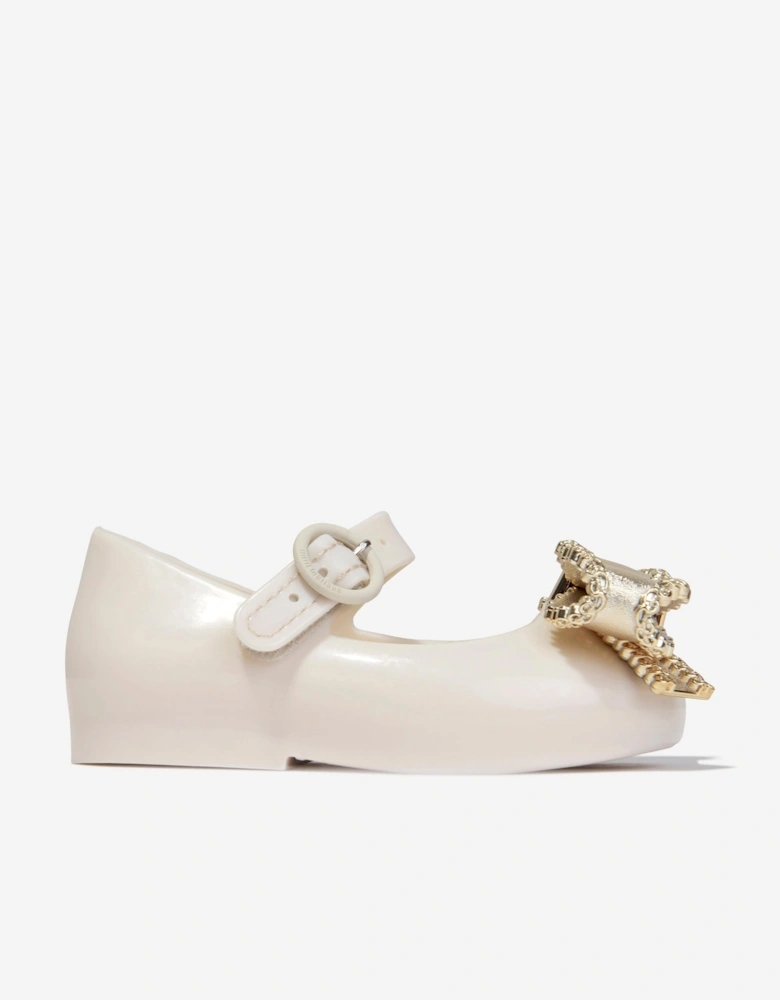 Girls Mini Sweet Love Bow Jelly Ballerinas in Beige