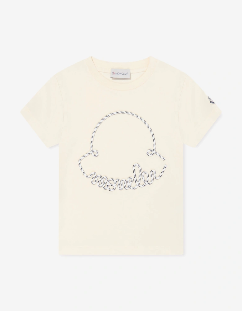 Enfant Girls Embroidered Logo T-Shirt in Ivory
