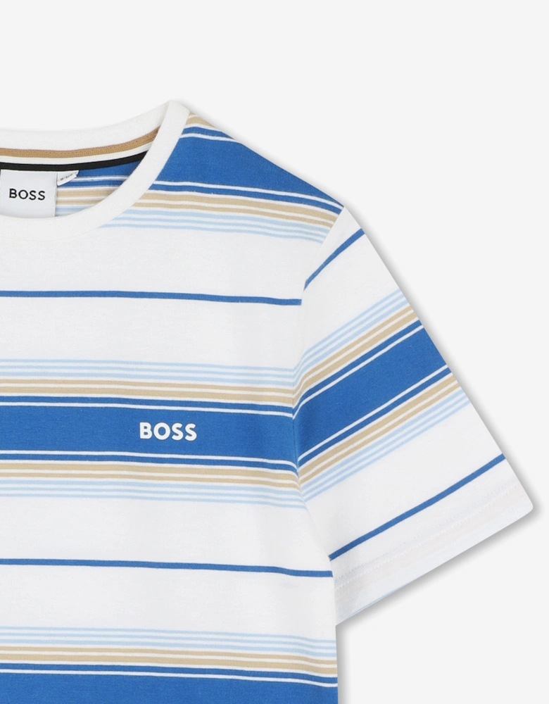 BOSS Boys Striped Logo T-Shirt in Blue