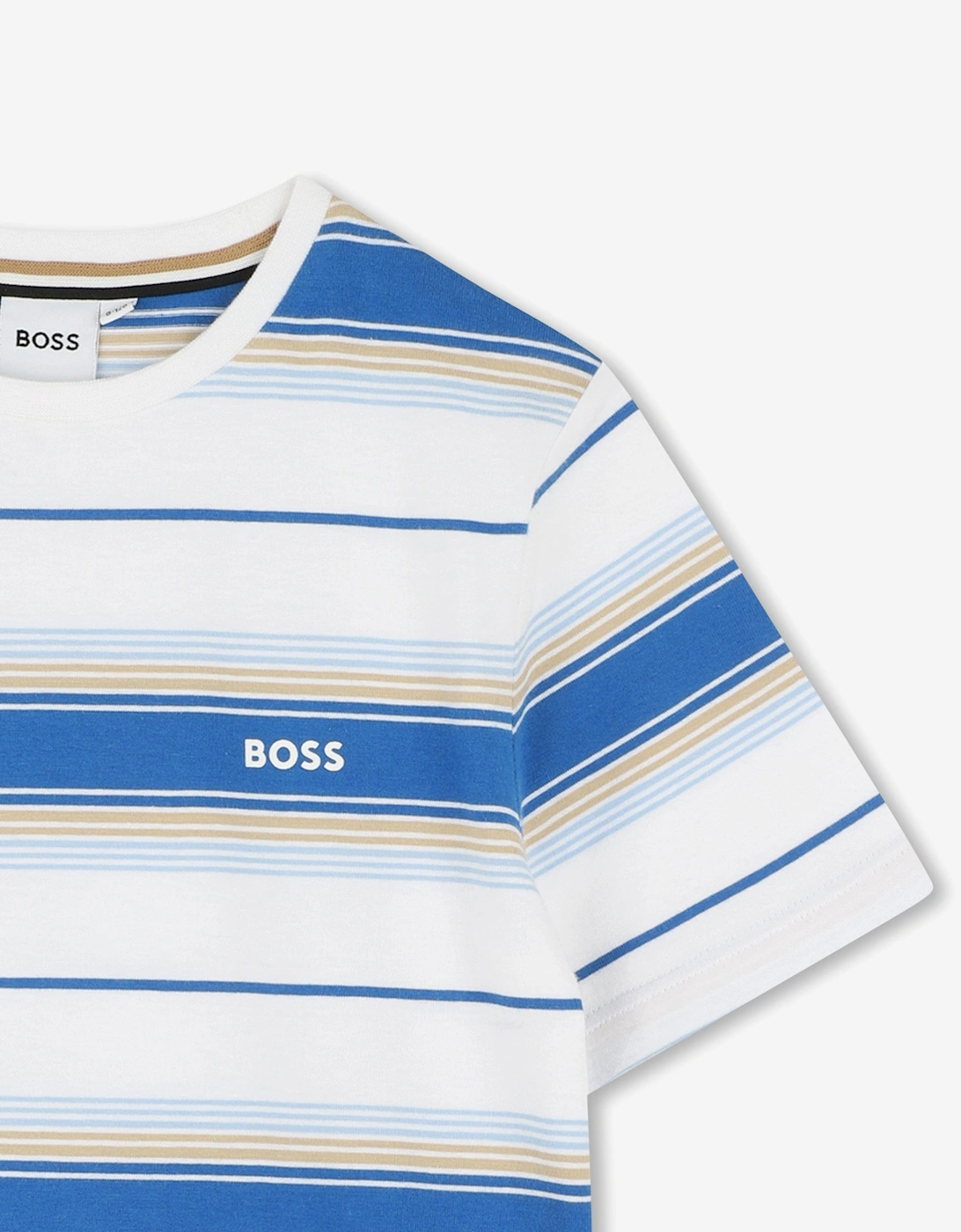 BOSS Boys Striped Logo T-Shirt in Blue
